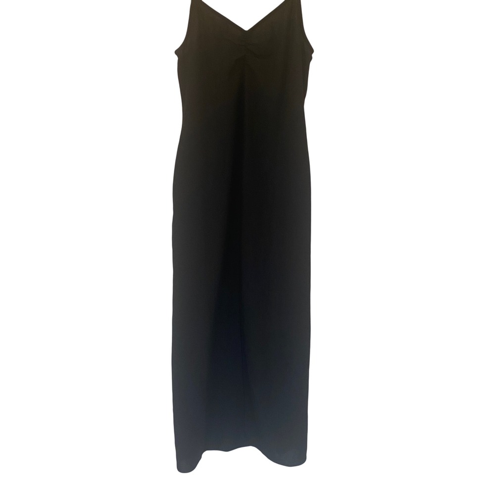H&M Women's Black V-Neck Spaghetti Strap Midi Dress Slit Front Minimalist Small